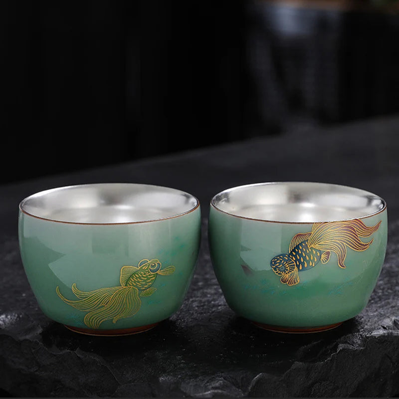 Buddha Stones Butterfly Goldfish Lotus Koi Fish Ceramic Teacup Kung Fu Tea Cup 120ml (Extra 35% Off | USE CODE: FS35)