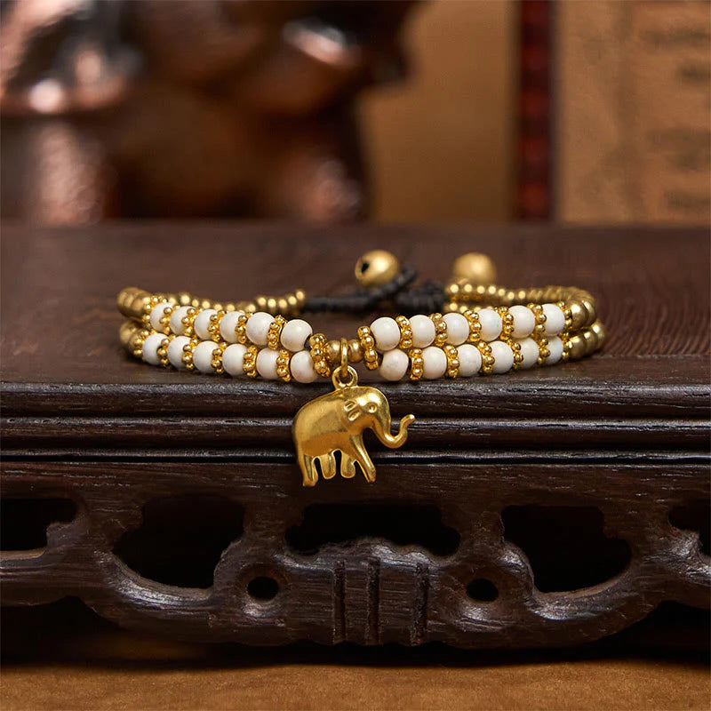 Buddha Stones Turquoise Elephant Luck Double-layer Plated Copper Strength Bracelet
