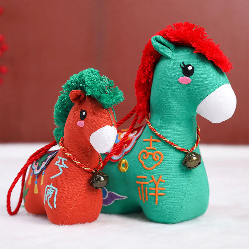 Buddha Stones Year of the Horse Copper Red String Fu Character Embroidery Prosperity Home Decoration