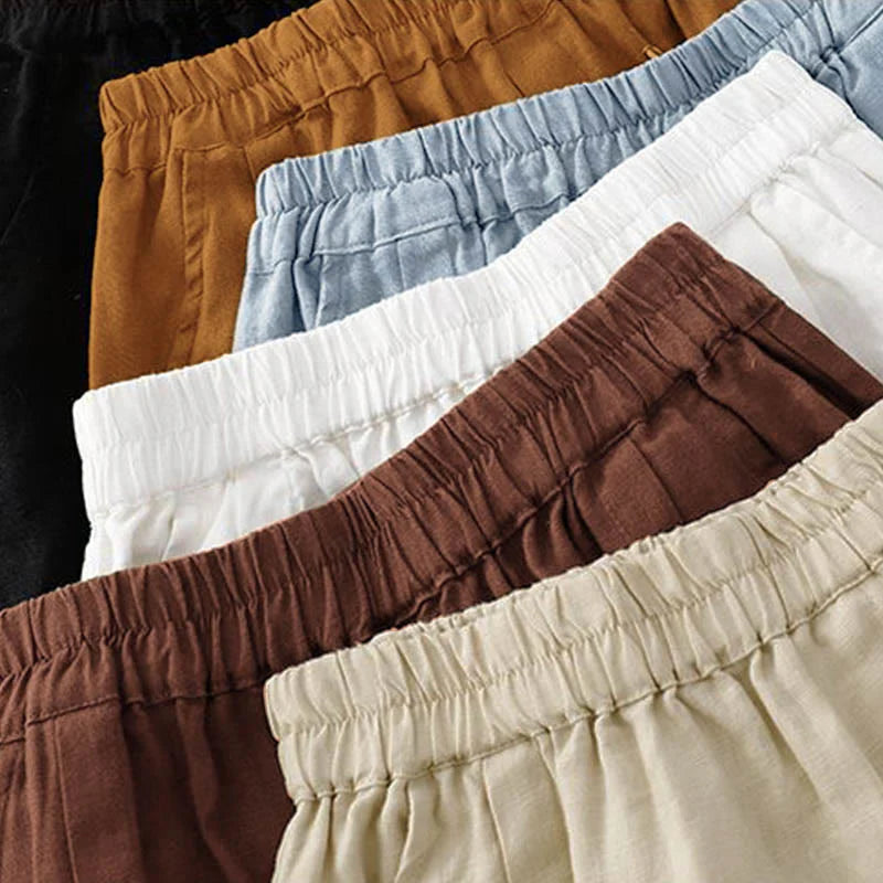 Buddha Stones Casual Solid Color Women's Cotton Shorts With Pockets