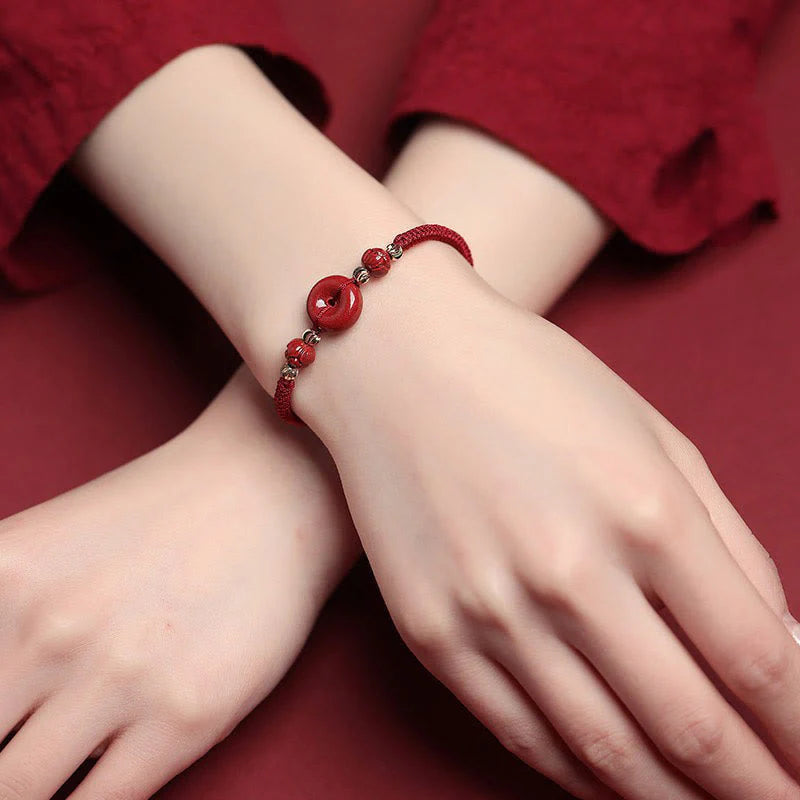 Buddha Stones Handmade Lotus Cinnabar Peace Buckle Blessing Braid Bracelet (Extra 35% Off | USE CODE: FS35)