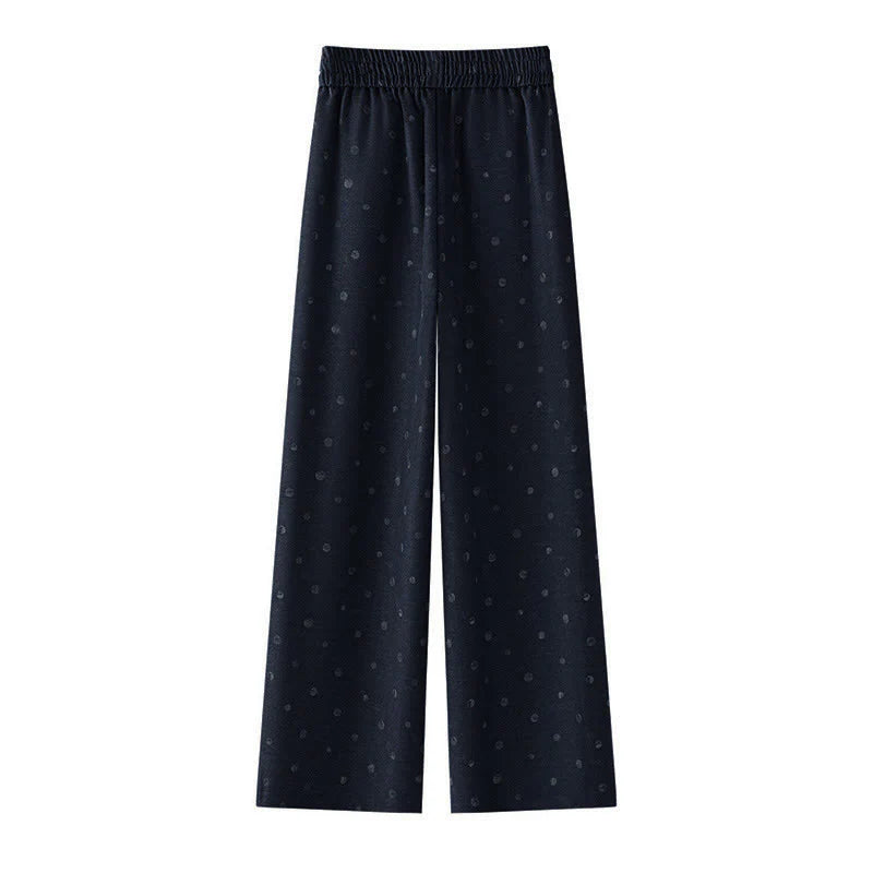 Buddha Stones Casual White Dots Pattern Polyester Women's Wide Leg Pants With Pockets