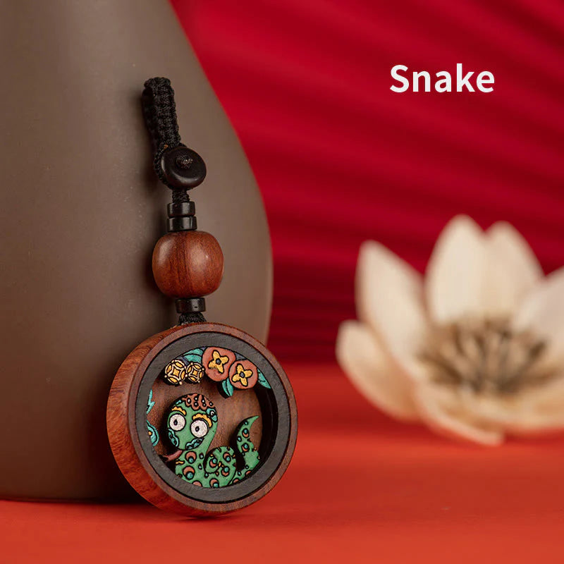 Buddha Stones Year Of The Dragon Hand Painted Chinese Zodiac Rosewood Carved Calm Key Chain (Extra 35% Off | USE CODE: FS35)