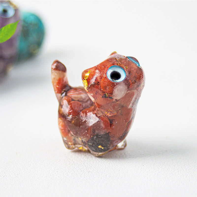 Buddha Stones Crystal Drip Resin Small Cat Serenity Fulfilment Decoration Statue