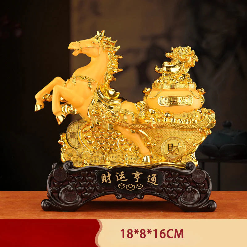 Buddha Stones  Good Fortune Year of the Horse Treasure Bowl Ingots Wealth Resin Home Decoration