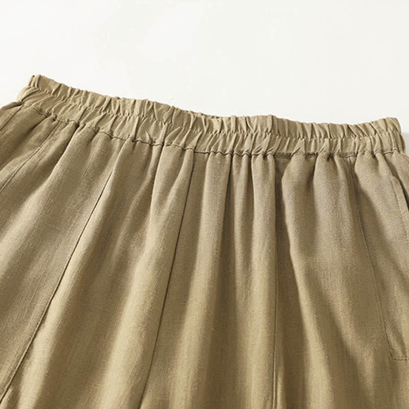 Buddha Stones Spring Solid Color Elastic Waist Cotton Women's Straight Leg Pants With Pockets
