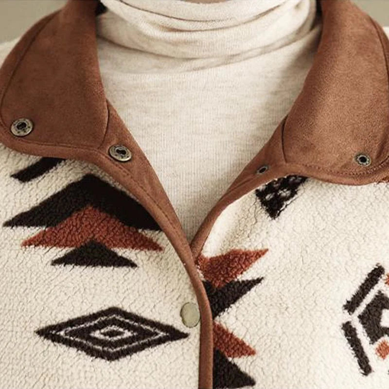 Buddha Stones Fall Winter Buttons Geometric Patterns Long Sleeve Cotton Women's Jacket