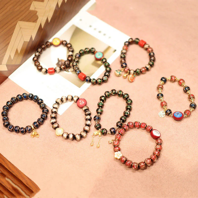Buddha Stones Tibetan Gold Swallowing Beast Family Five God Of Wealth Thangka Fortune Bead Bracelet