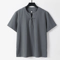 Buddha Stones Solid Color Frog-Button Short Sleeve Notched Collar Men's Cotton Linen T-Shirt