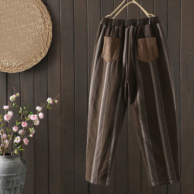 Buddha Stones Commute Thermal Striped Cotton Women's Harem Pants With Pockets