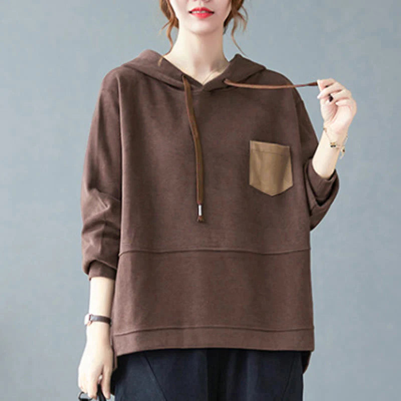 Buddha Stones Fall Solid Color Decorative Pocket Cotton Long Sleeve Women's Hoodie