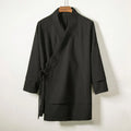 Buddha Stones Lace-Up Design Open Front Jacket Men's Long Sleeve Kimono
