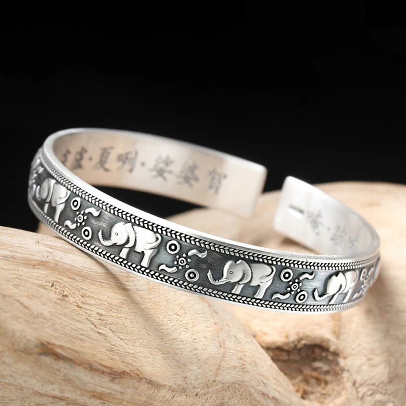 Buddha Stones Elephant White Copper Strength Bracelet Bangle (Extra 30% Off | USE CODE: FS30)