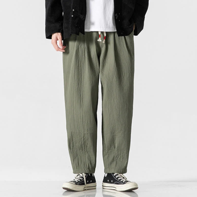 Buddha Stones Fall Solid Color Drawstring Men's Ankle-Length Harem Pants With Pockets