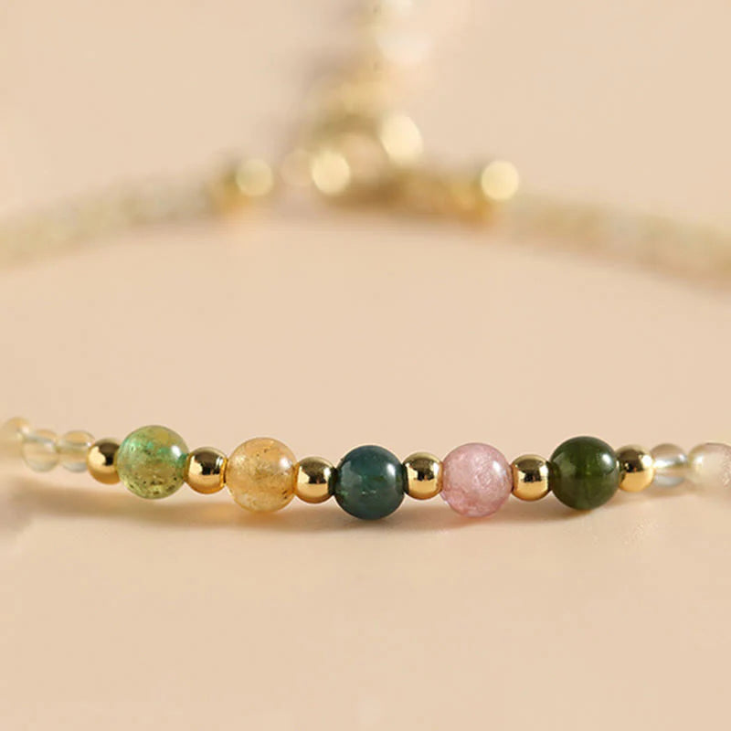 Buddha Stones 2.5mm Ultra-thin Citrine Tourmaline 14K Gold Filled Copper Beads Prosperity Bracelet