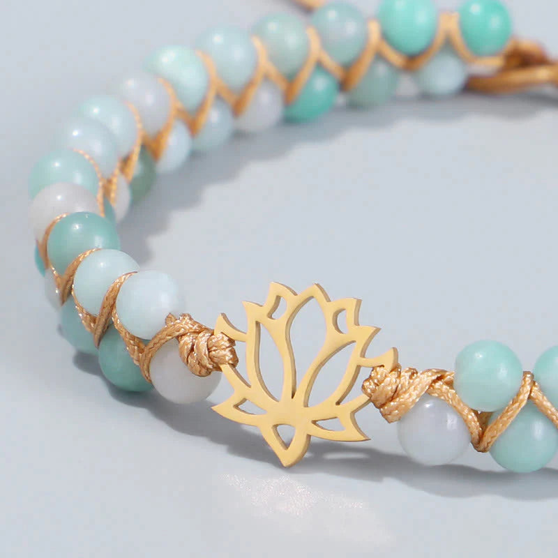 Buddha Stones Amazonite Beads Lotus Flower Balance Weave Bracelet (Extra 30% Off | USE CODE: FS30)