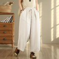 Buddha Stones Women's Fall Plain Color Drawstring Cotton Linen 7-8 Length Pants With Pockets