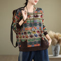 Buddha Stones Fall Elephant Pattern Knitted Cotton Women's Long Sleeve Sweater With Pockets