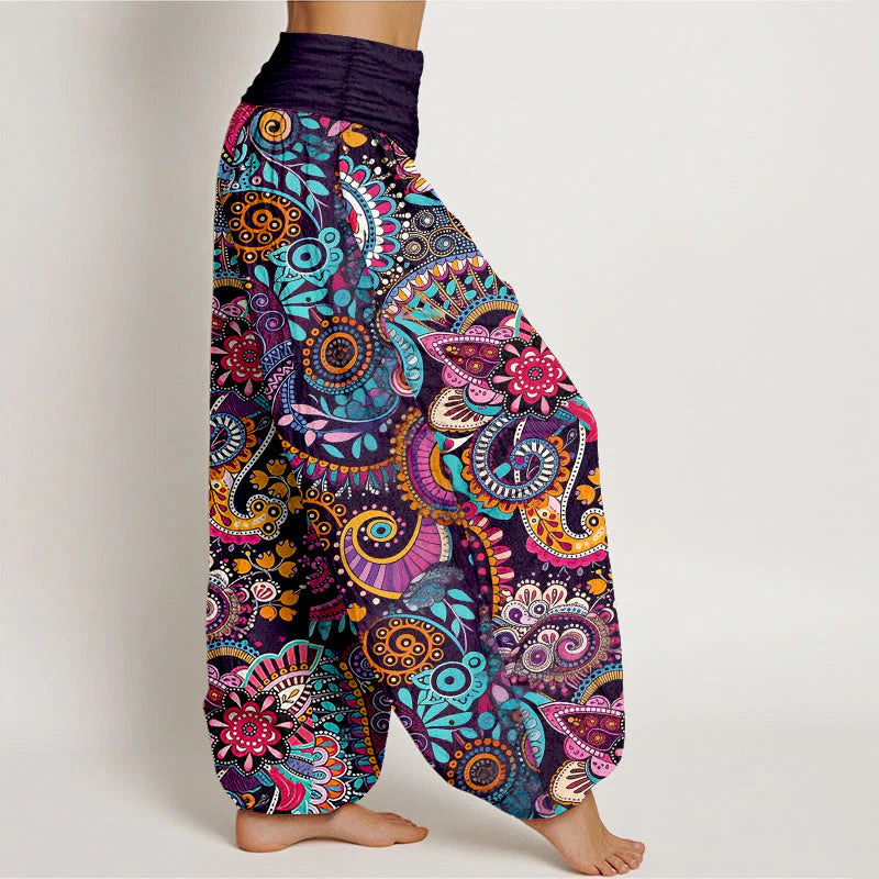 Buddha Stones Cotton Traditional Paisley Pattern Women's Elastic Waist Harem Pants
