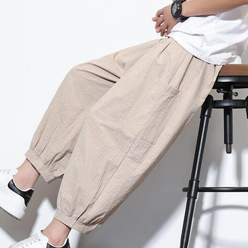 Buddha Stones Casual Striped Men's Cotton 7-8 Length Harem Pants With Pockets