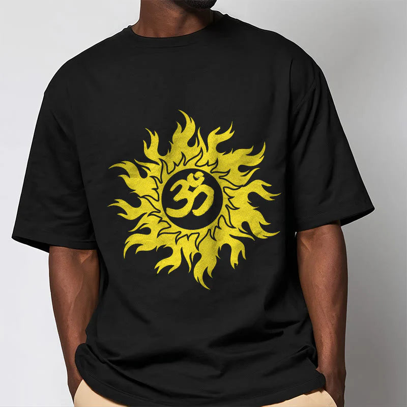 Buddha Stones OM Mantra Sanskrit Gold Sun Tee T-shirt
