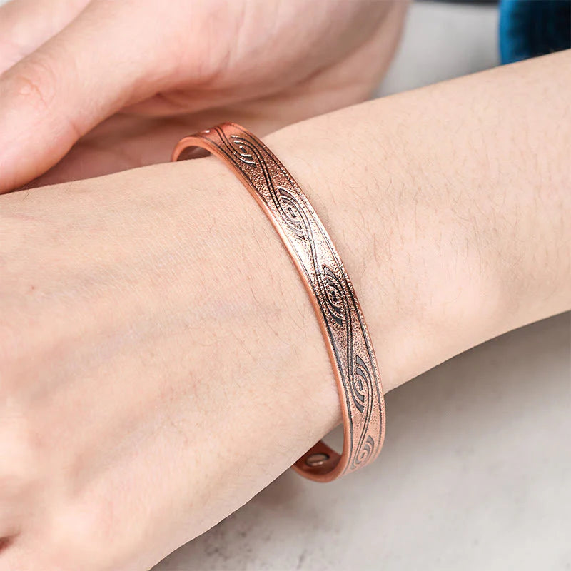 Buddha Stones Spiral Pattern Copper Balance Open Adjustable Cuff Bracelet Bangle