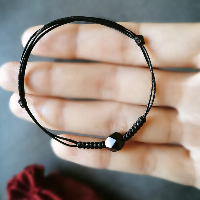 Buddha Stones Natural Black Obsidian String Braided Strength Bracelet