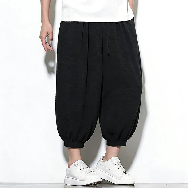 Buddha Stones Spring Solid Color Drawstring Elastic Design Men's Harem Capri Pants