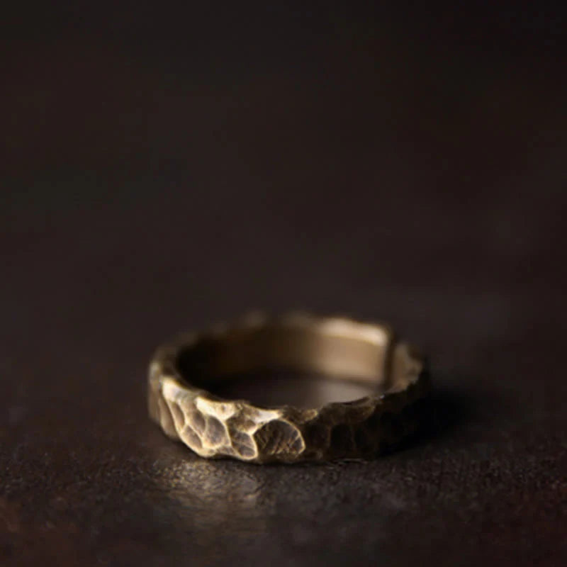 Buddha Stones Tibetan Bump Texture Design Copper Brass Luck Ring