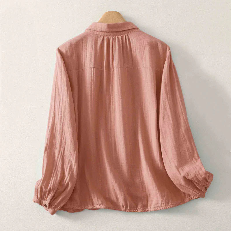 Buddha Stones Solid Color Crew Neck Long Sleeve Women's Polyester Shirt