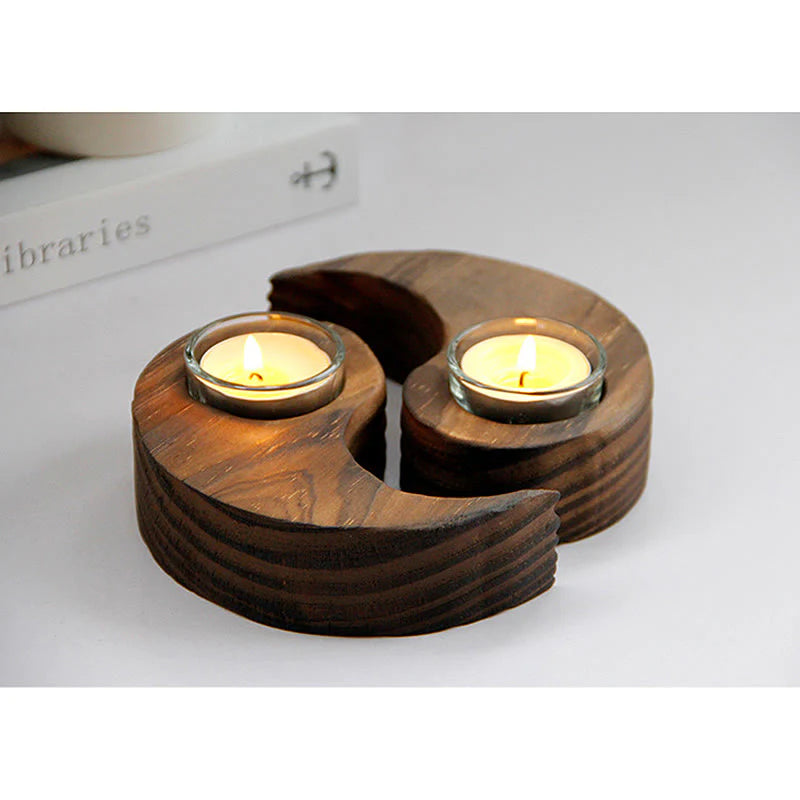 Buddha Stones Yin Yang Wood Candle Holder Meditation Rituals Use Items (Extra 35% Off | USE CODE: FS35)