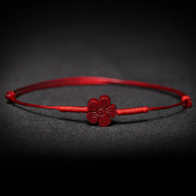 Buddha Stones Handmade Plum Blossom Four Leaf Clover PiXiu Lotus Koi Fish Cinnabar Blessing Braid Bracelet