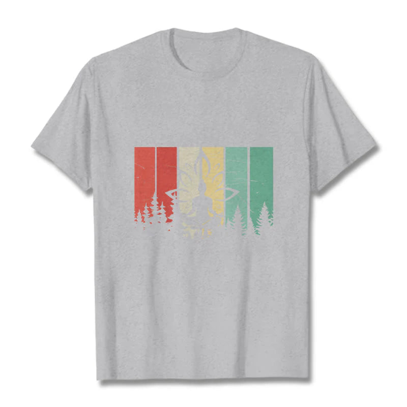 Buddha Stones Buddha Statue Meditating In Lotus Position Shadow Pattern Cotton Tee T-shirt