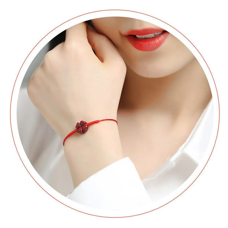 Buddha Stones Handmade Plum Blossom Four Leaf Clover PiXiu Lotus Koi Fish Cinnabar Blessing Braid Bracelet