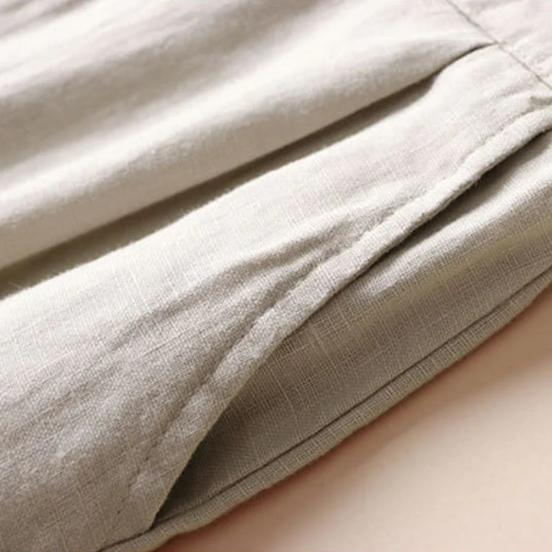 Buddha Stones Commute Solid Color 7-8 Length Cotton Linen Women's Wide Leg Pants With Pockets