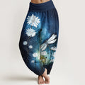 Buddha Stones Cotton Dreamy Daisy Dragonfly Pattern Women's Elastic Waist Harem Pants
