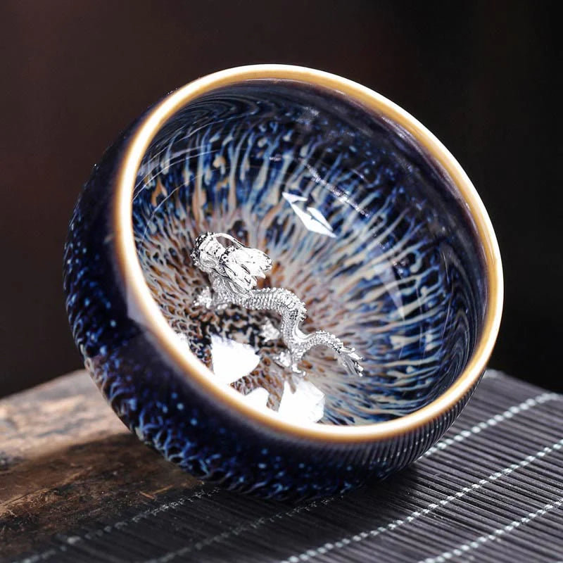 Buddha Stones Handmade Chinese Jianzhan Koi Fish Lotus Dragon Phoenix 12 Chinese Zodiac Ceramic Teacup Kung Fu Tea Cup 70ml
