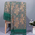 Buddha Stones Rayon Fabric Shawl Golden Cashew Flowers Embroidery Tassel Winter Cozy Travel Scarf Wrap