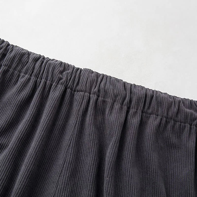 Buddha Stones Winter Men's Drawstring Plain Elastic Waistband Design Corduroy Pants With Pockets