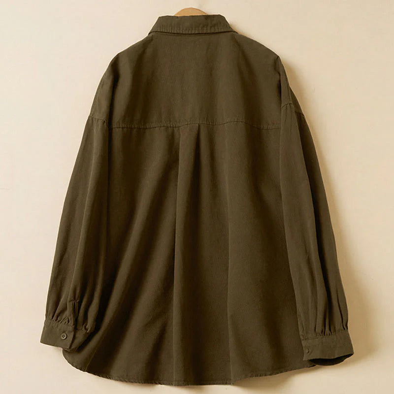 Buddha Stones Casual Buttons Design Women's Stand Collar Long Sleeve Cotton Shirt