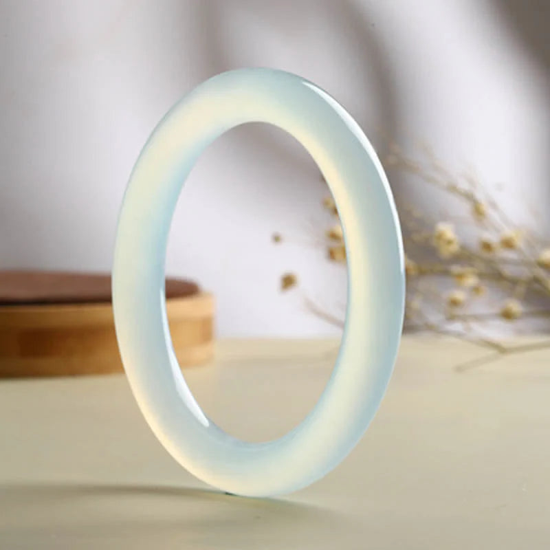 Buddha Stones Natural Aquamarine Blessing Serenity Bangle Bracelet