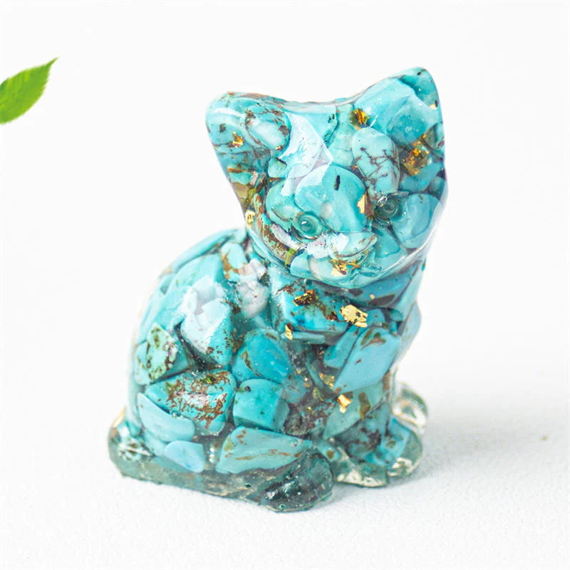 Buddha Stones Sitting Cat  Resin Gravel Pink Crystal Citrine White Crystal Lapis Lazuli Soothing Desktop Decoration