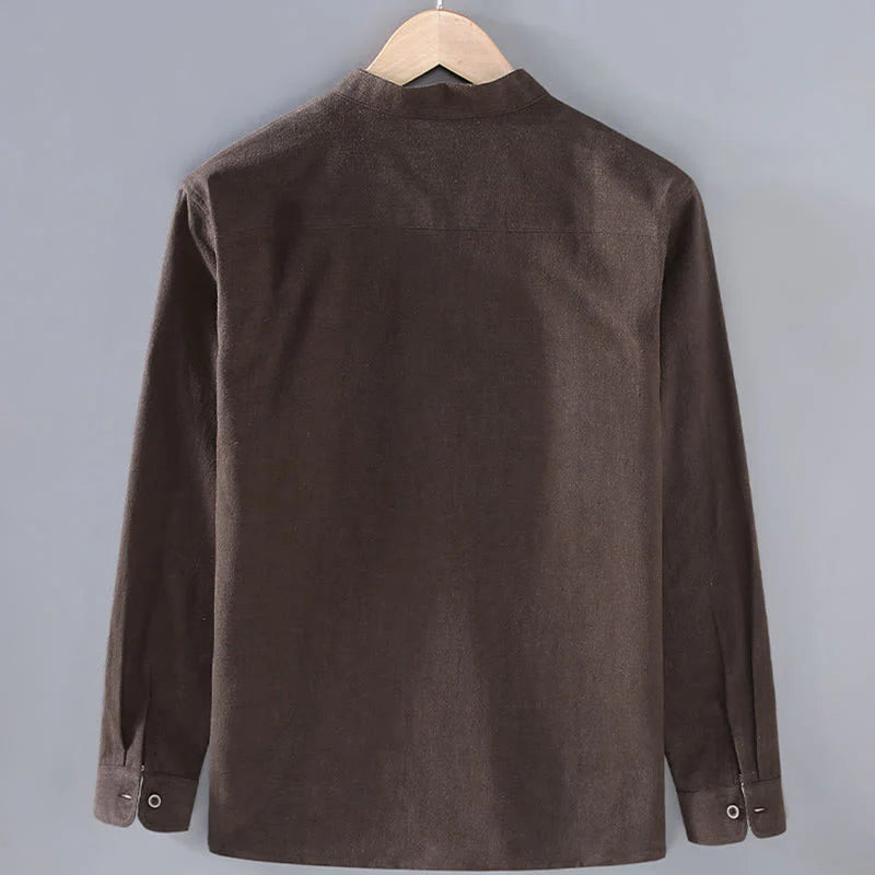 Buddha Stones Commute Plain Long Sleeve Button Lapel  Design Men's Ramie Linen Jacket With Pockets