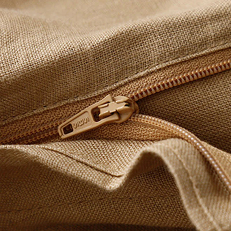 Buddha Stones Summer Casual Simple Design Linen Women's Wide Leg Pants With Zipper Pockets