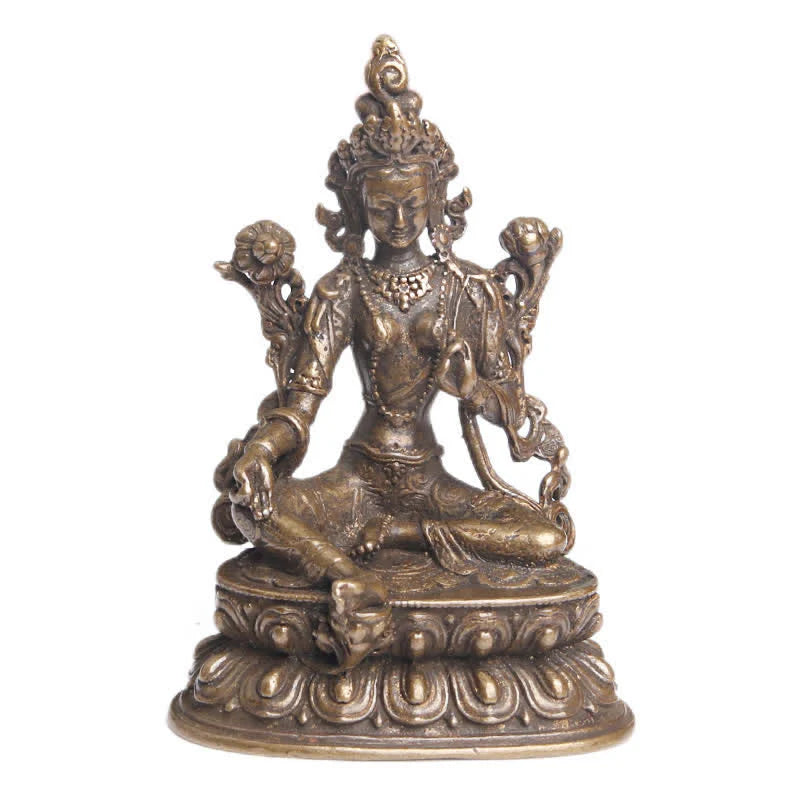 Buddha Stones Bodhisattva Green Tara Calm Hope Copper Statue Decoration