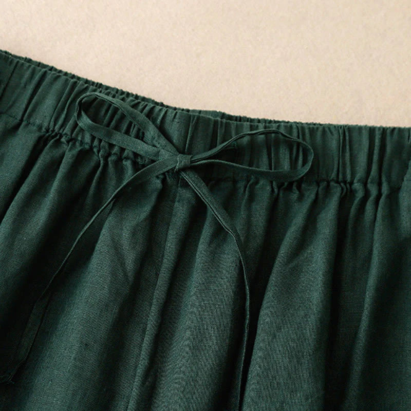 Buddha Stones Summer Elastic Waist Women's Capri Cropped Wide Leg Pants With Pockets