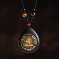 Buddha Stones Chinese Zodiac Natal Buddha Ebony Wood Tiger Eye Black Onyx Calm Necklace Pendants