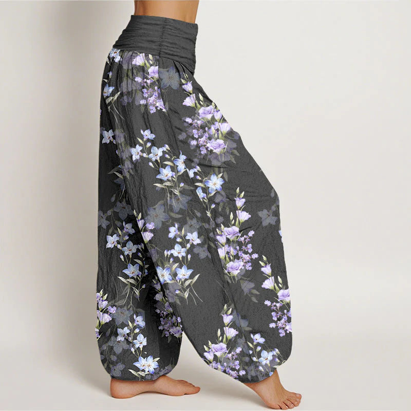 Buddha Stones Cotton Star Shaped Trumpet Shaped Flowers Pattern Women's Elastic Waist Harem Pants