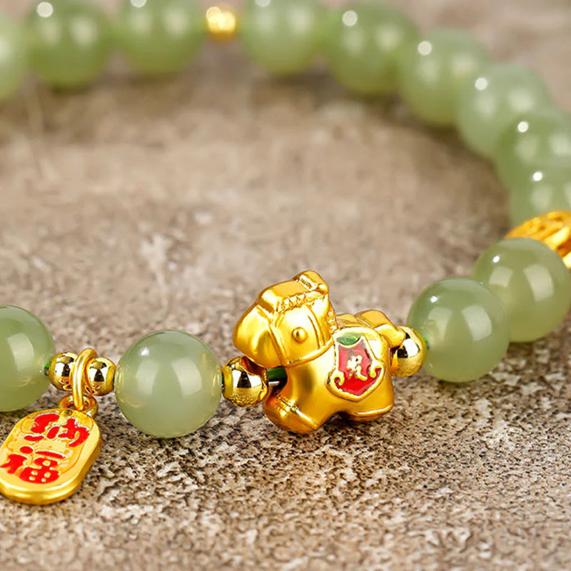 Buddha Stones Year Of The Horse Hetian Jade Abundance Bracelet