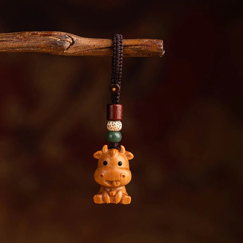 Buddha Stones Year Of The Horse Red Sandalwood Star Moon Bodhi Seed Blessing Key Chain